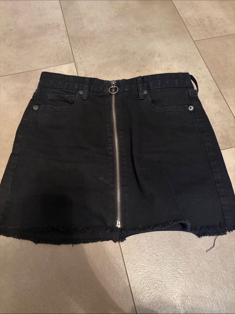 Aeropostale Black Front-Zip Mini Skirt with Ring Pull